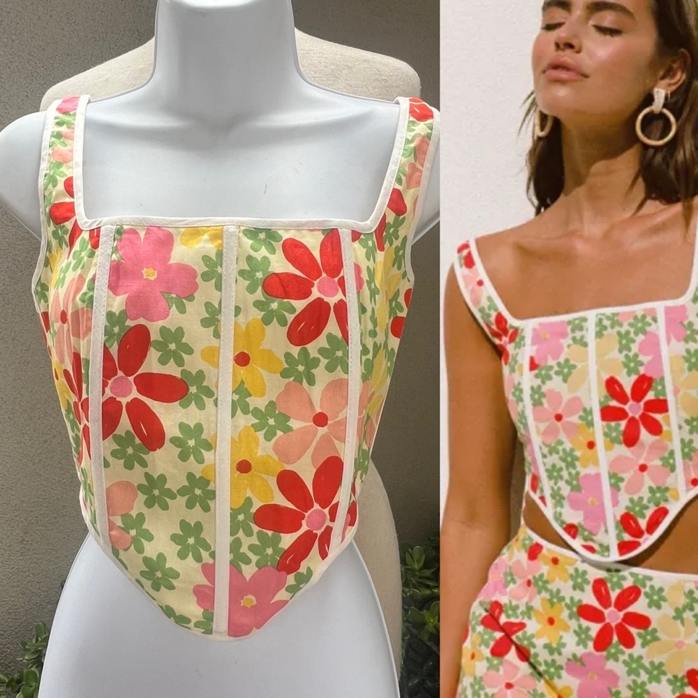 Boho top corset style with stays mod floral
Print Sz S 4 by Sabo.